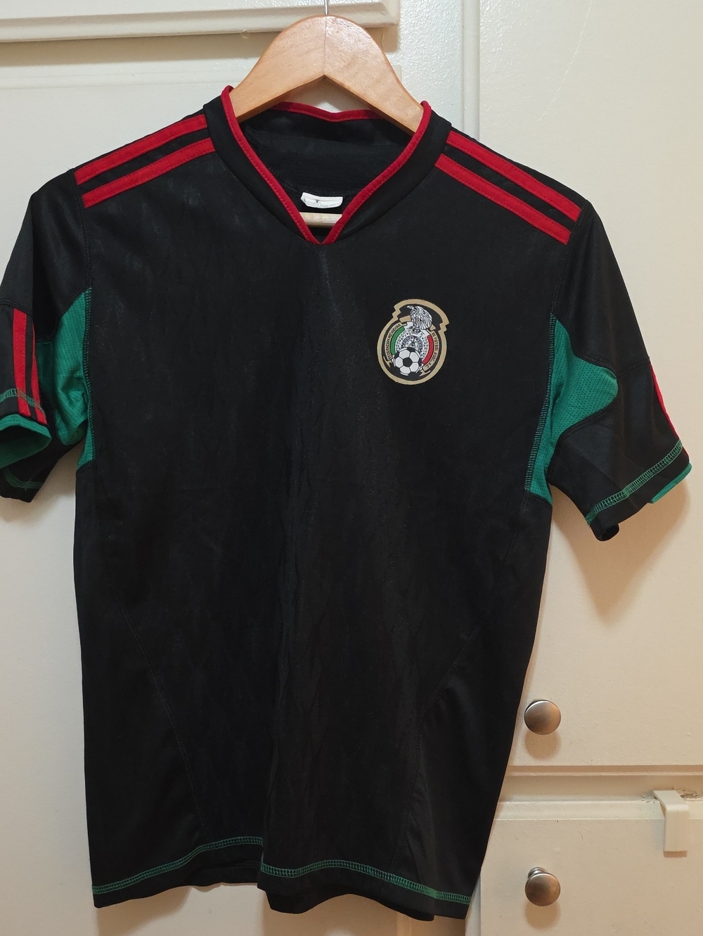 Women's Black Mexico Team Soccer Jersey with Red & Green Accents